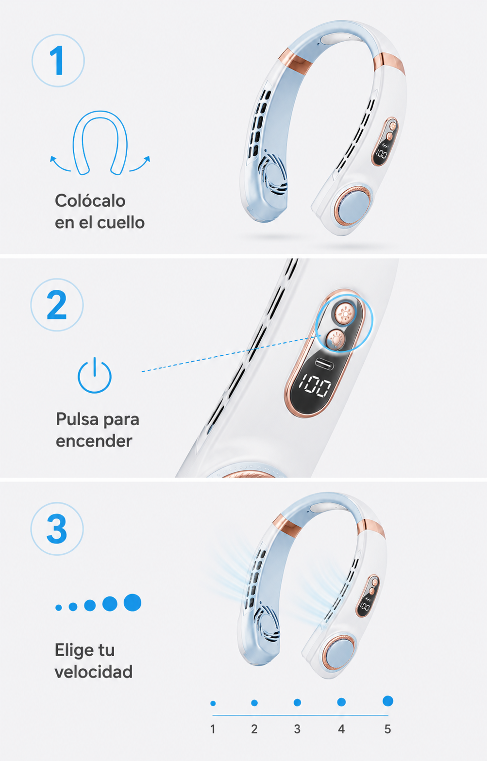 Breezo · Ventilador de cuello sin aspas manos libres
